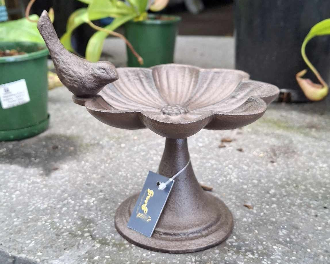 Bird Feeder Stand with Sitting Bird - Cast-Iron