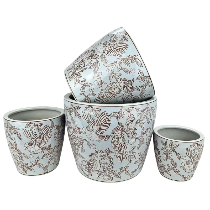 Round Ceramic Planter with Saucer - Cockatoo Orchard