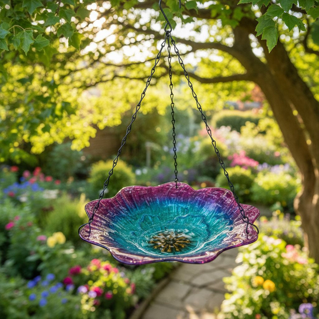 Hanging Bird Feeder - Stained Coloured Glass