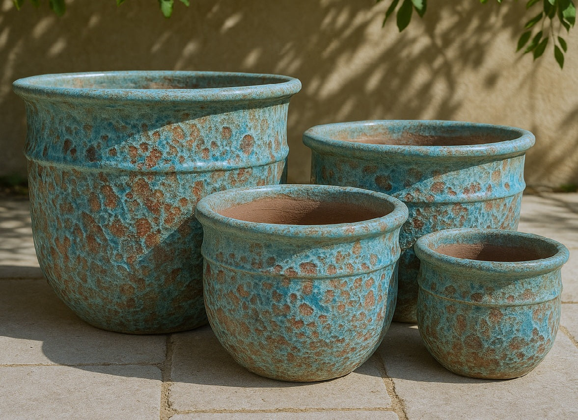Ceramic 2 Ring Pot - Bubble Green