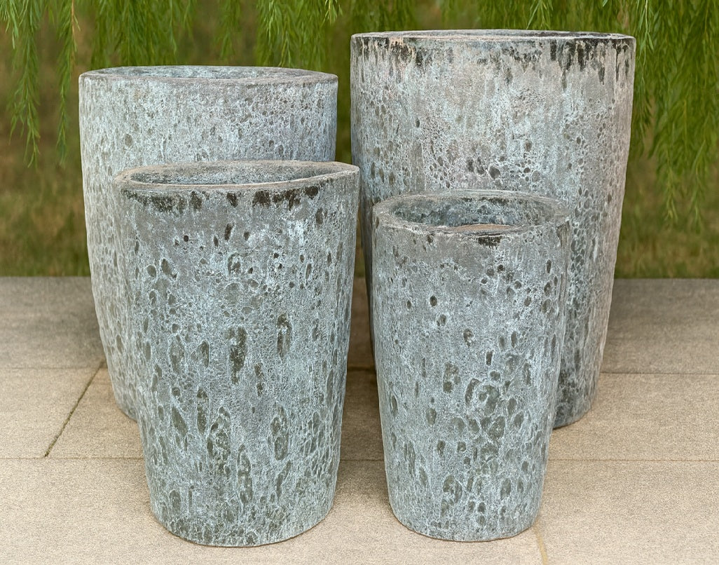 Ceramic Tall Round Pot - Bubble Black