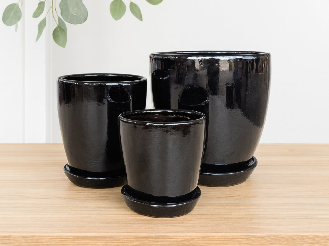 Ceramic U-Pot with Saucer - Black