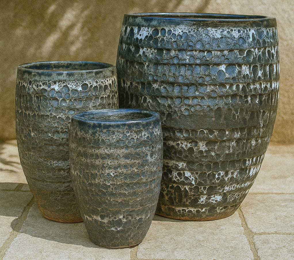 Ceramic Water Jar Lapped Pot - Bubble Black