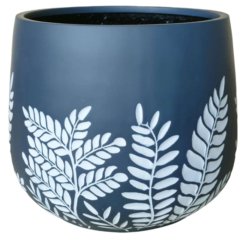 Bunge Fern Fibreglass Pot - Dark Grey with White Leaves
