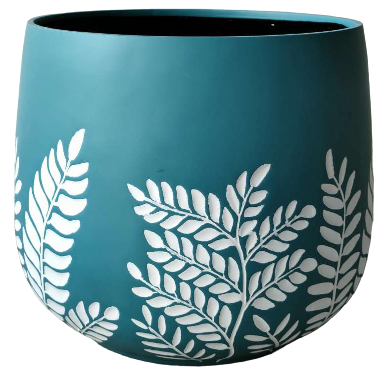 Bunge Fern Fibreglass Pot - Turquoise with White Leaves
