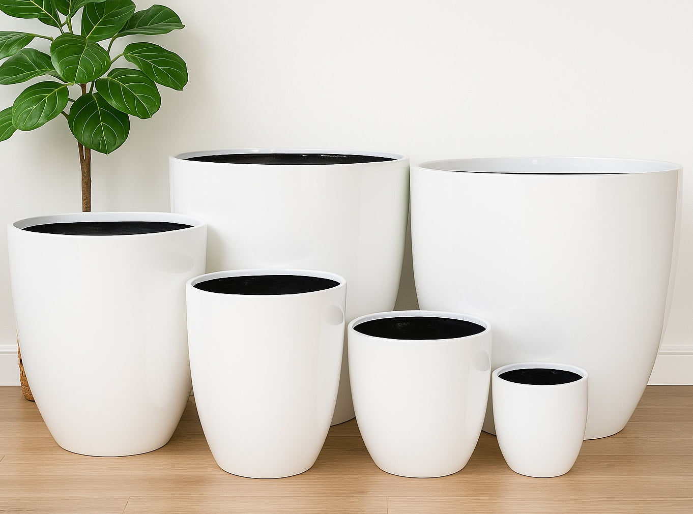 Egg Fibreglass Pot - Gloss White