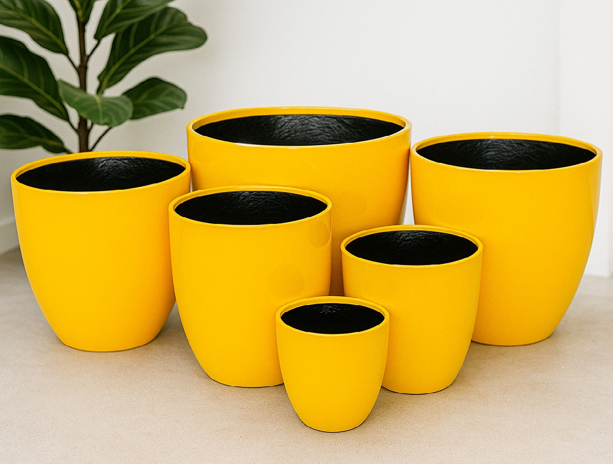 Egg Fibreglass Pot - Gloss Yellow