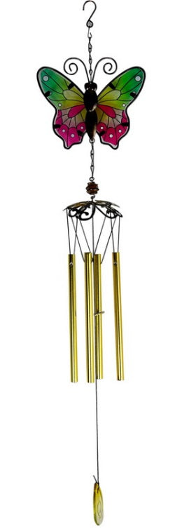 Wind Chime Mosaic Glass Metal Butterfly