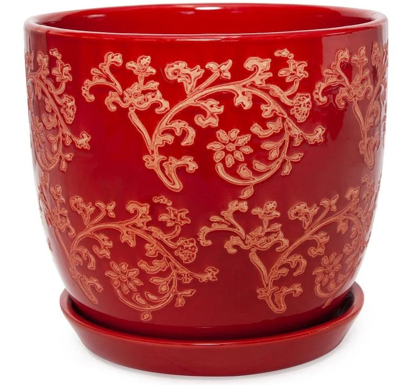 Floral Baroque Planter - Red