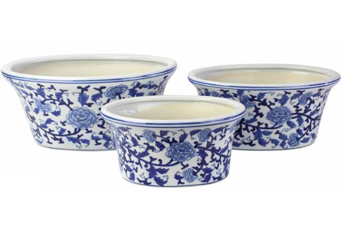 Oval Pot With Saucer Peonies