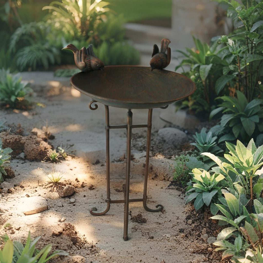 Birdbath Metal with Two Birds