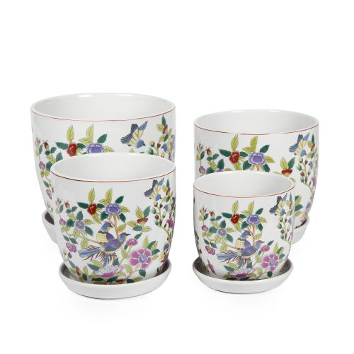 Tulip Pot with Saucer - Pheasants