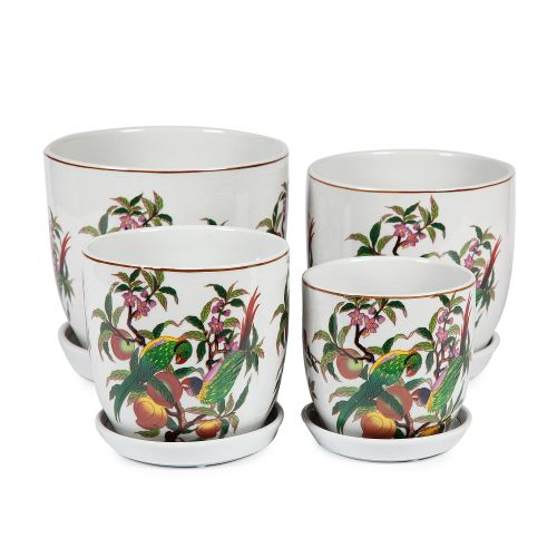 Tulip Pot with Saucer - Bird And Fruit