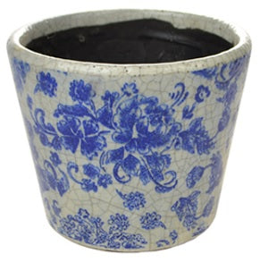 Round Vintage Blue White Ceramic Planter