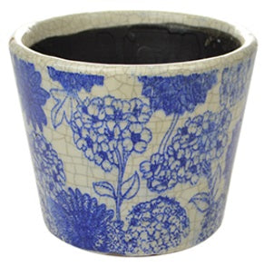 Round Vintage Blue White Ceramic Planter