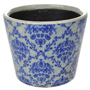 Round Vintage Blue White Ceramic Planter