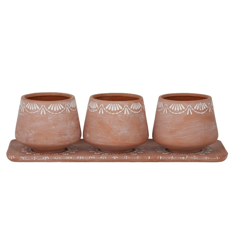 Hedra Three Ceramic Pots With Tray
