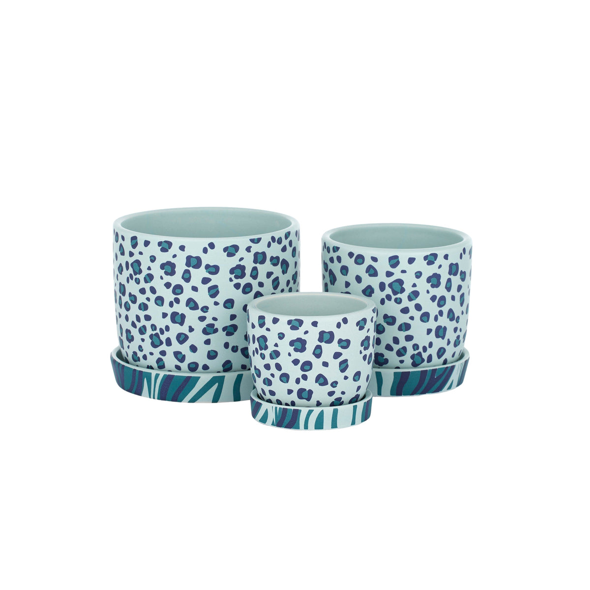 Safari Ceramic Pot With Saucer Blue