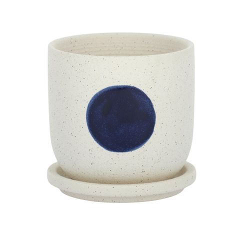Blot Ceramic Pot With Saucer White