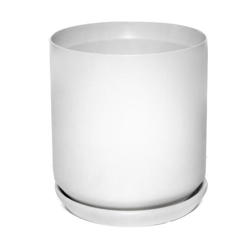 Cylinder Pot with Saucer - White