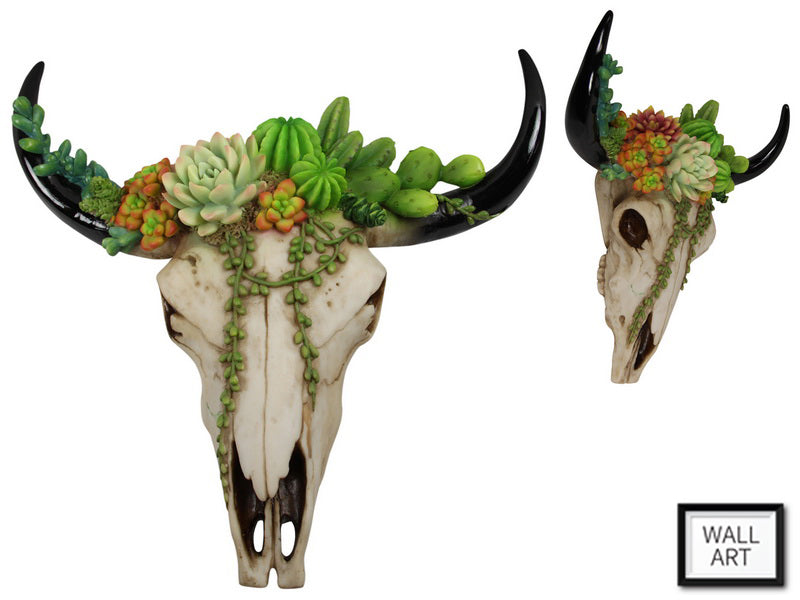 Cactus Design Cow Skull Wall Hanger