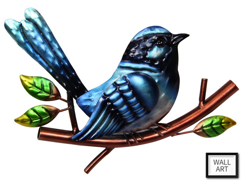 Wren Blue Metal Wall Plaque