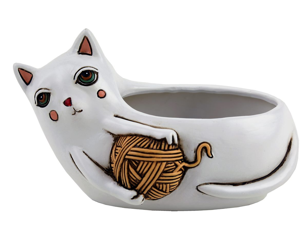 Baby Cat With Yarn Planter - White