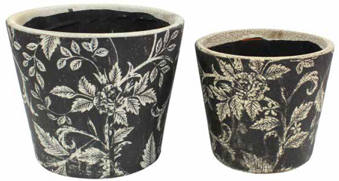 Rustic Round Pot Leaf Black