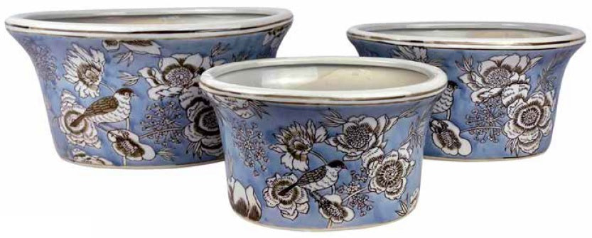 Oval Pot With Saucer Feathers And Flora