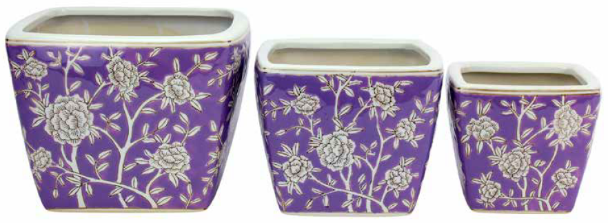 Square Pot With Saucer Lilac And Rose