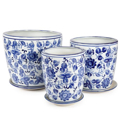 Mega Pot with Saucer - Wild Rose - Blue and White