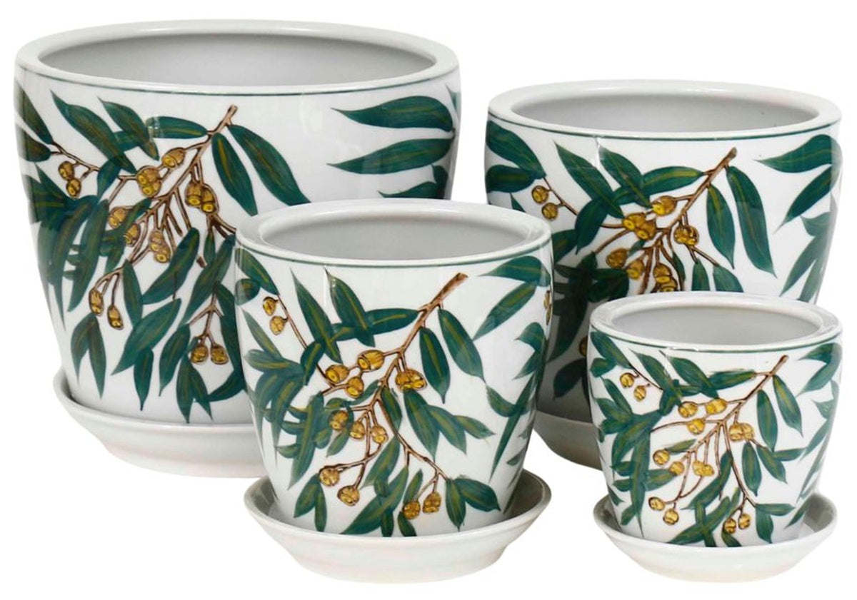 Hand Painted Planter with Saucer - Gum Nuts