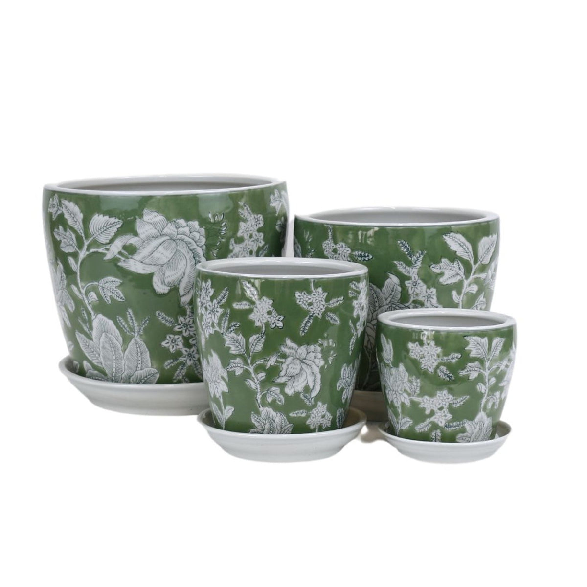 Round Ceramic Planter with Saucer - Sage Fleur