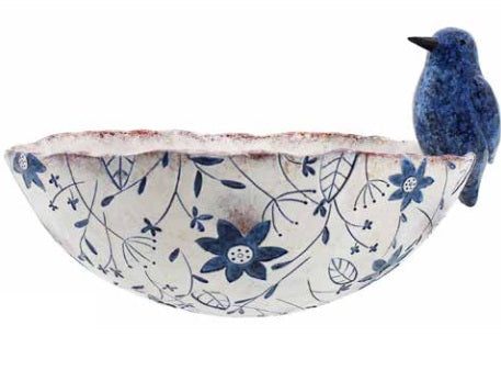 Wall Pot Blue Patterned With Bird