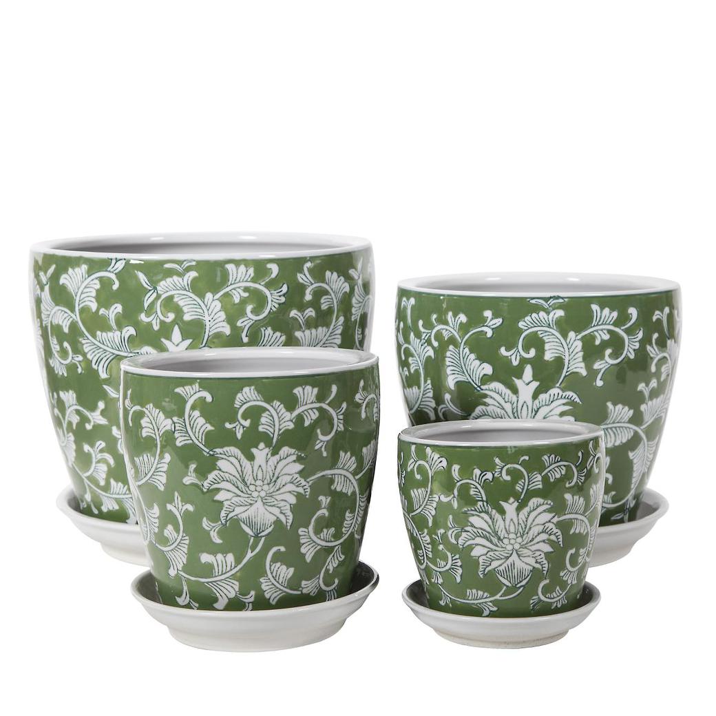 Round Pot with Saucer - Evergreen