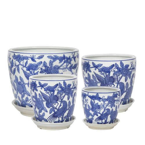 Round Pot with Saucer - Daybreak - Blue and White