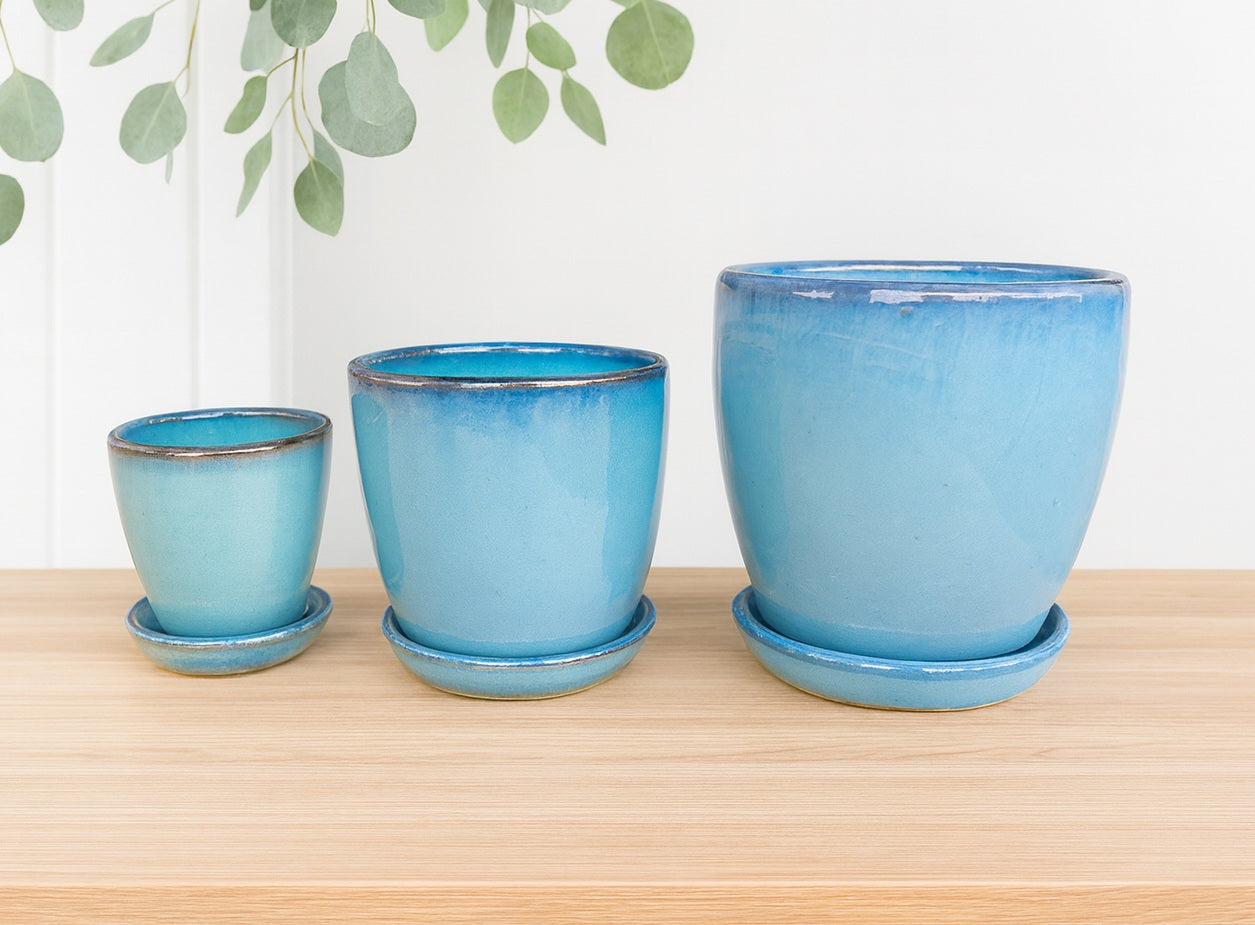 Ceramic U-Pot with Saucer - Juicy Green