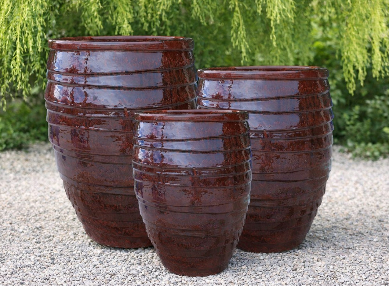 Ceramic Water Jar Lapped Pot - Antique Red