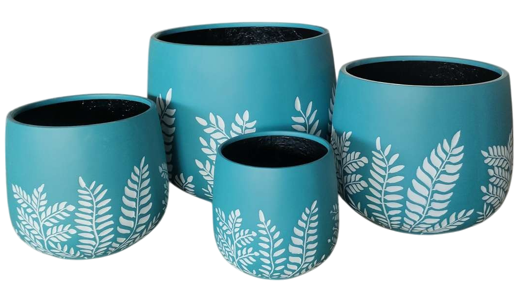 Bunge Fern Fibreglass Pot - Turquoise with White Leaves