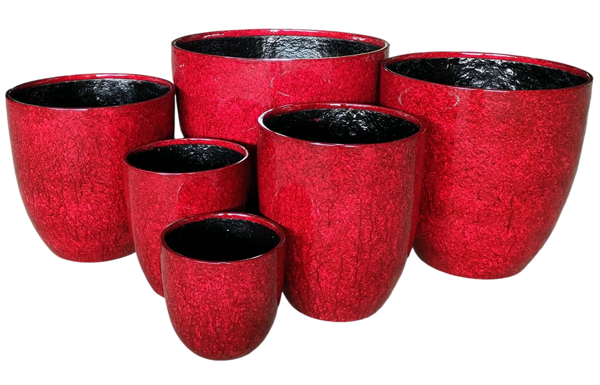 Egg Fibreglass Pot - Gloss Juicy Red