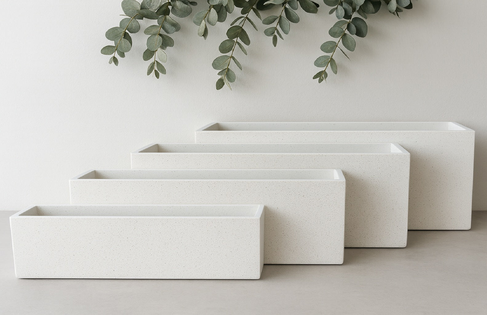 Huge Rectangle Fibrecrete Pot - Terrazzo White