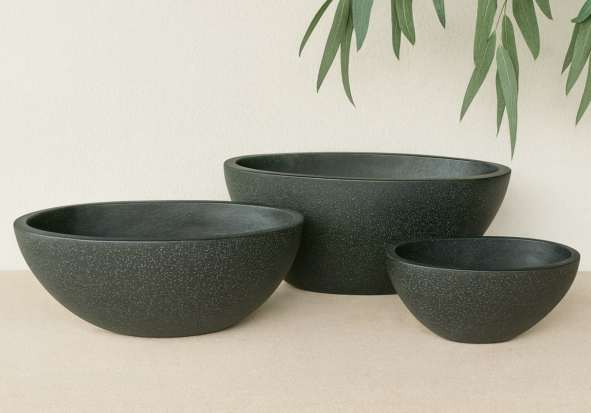 Oval Fibcrete Pot - Terrazzo Black