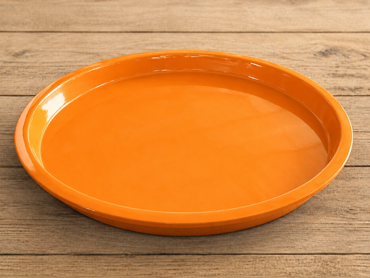 Round Rim Fibreglass Saucer - Gloss Orange