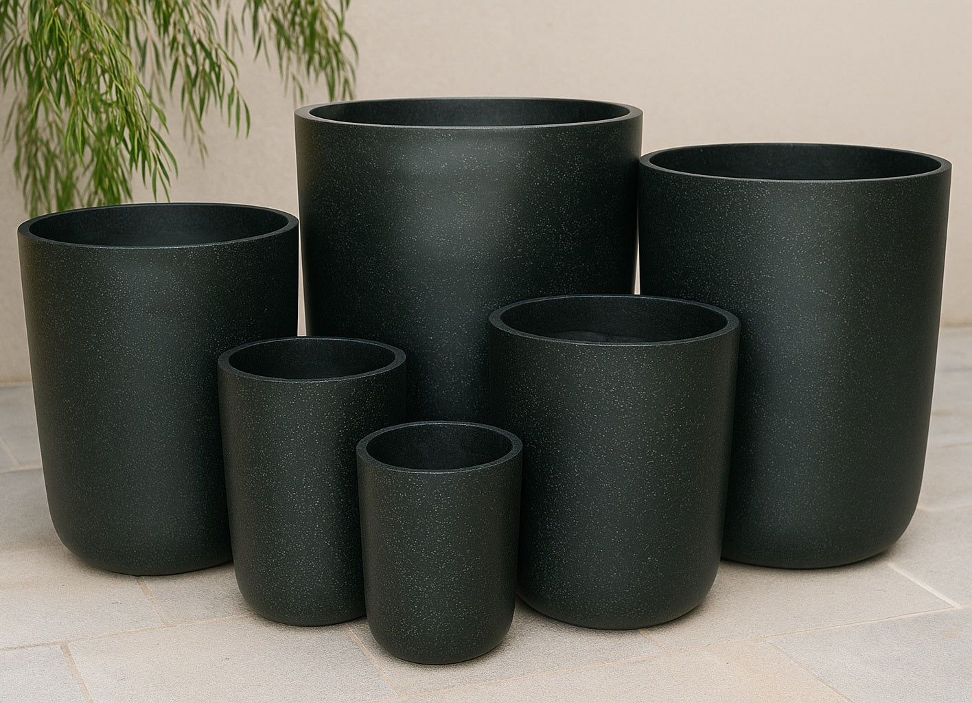 Long John Fibrecrete Pot - Terrazzo Black