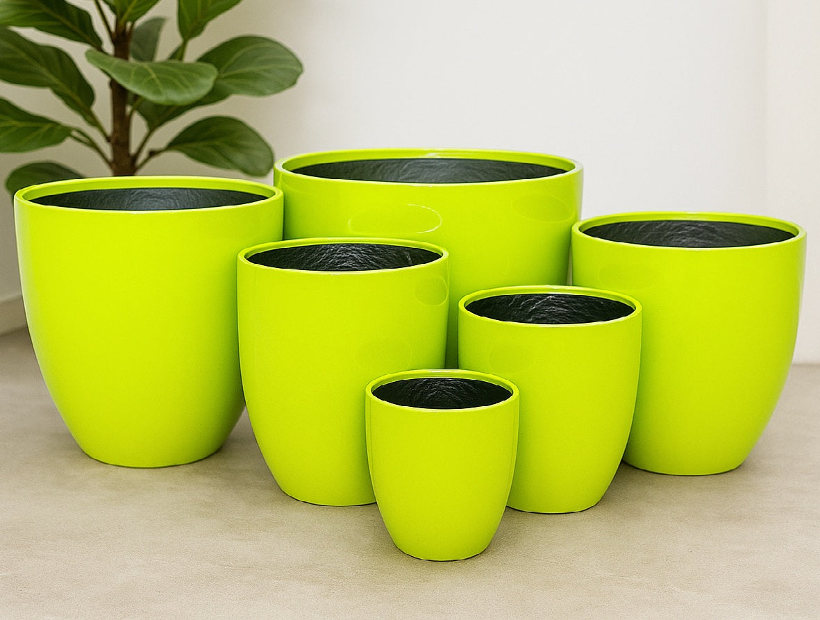 Egg Fibreglass Pot - Gloss Lime Green