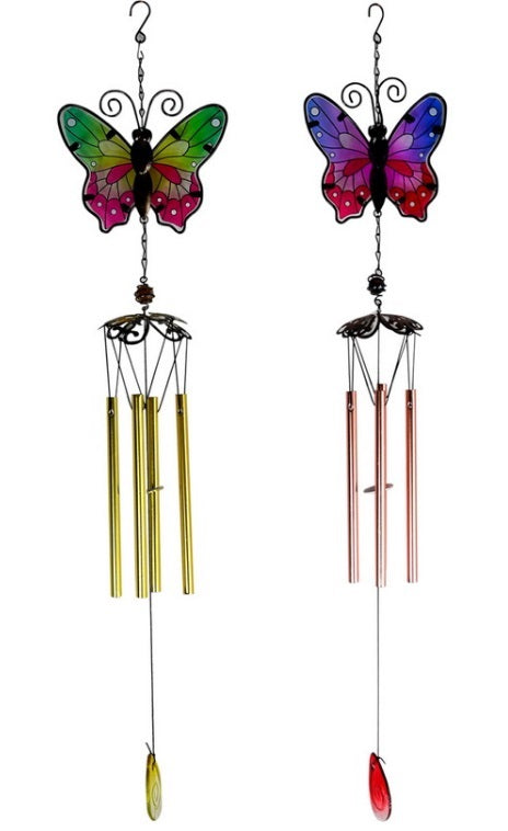 Wind Chime Mosaic Glass Metal Butterfly