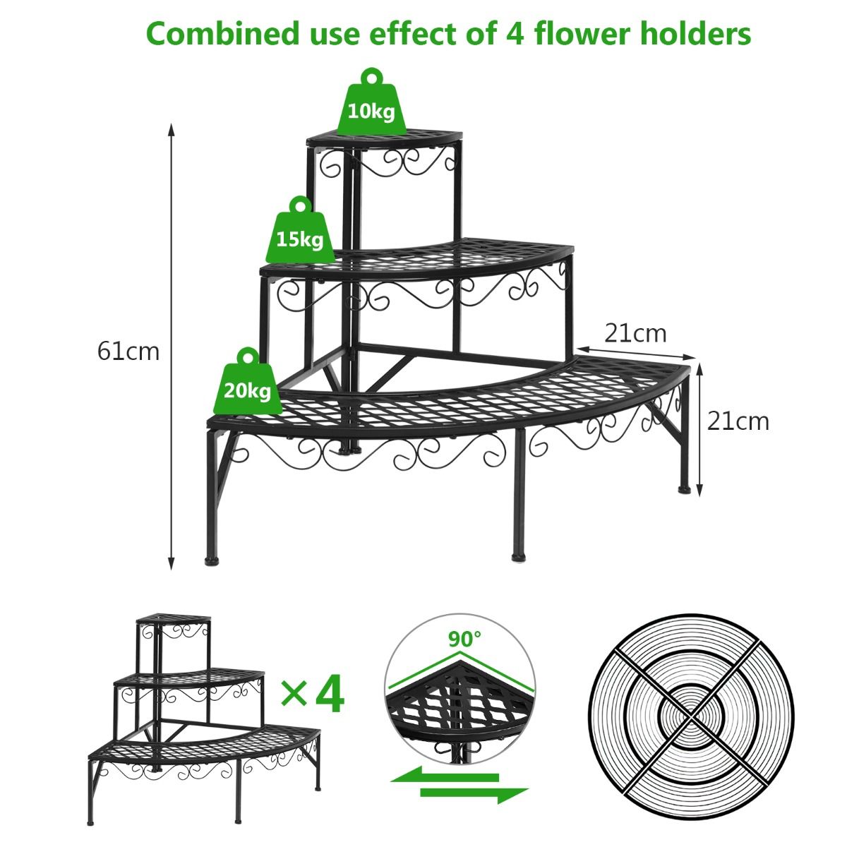 Plant Stand - 3-Tier Corner Fan