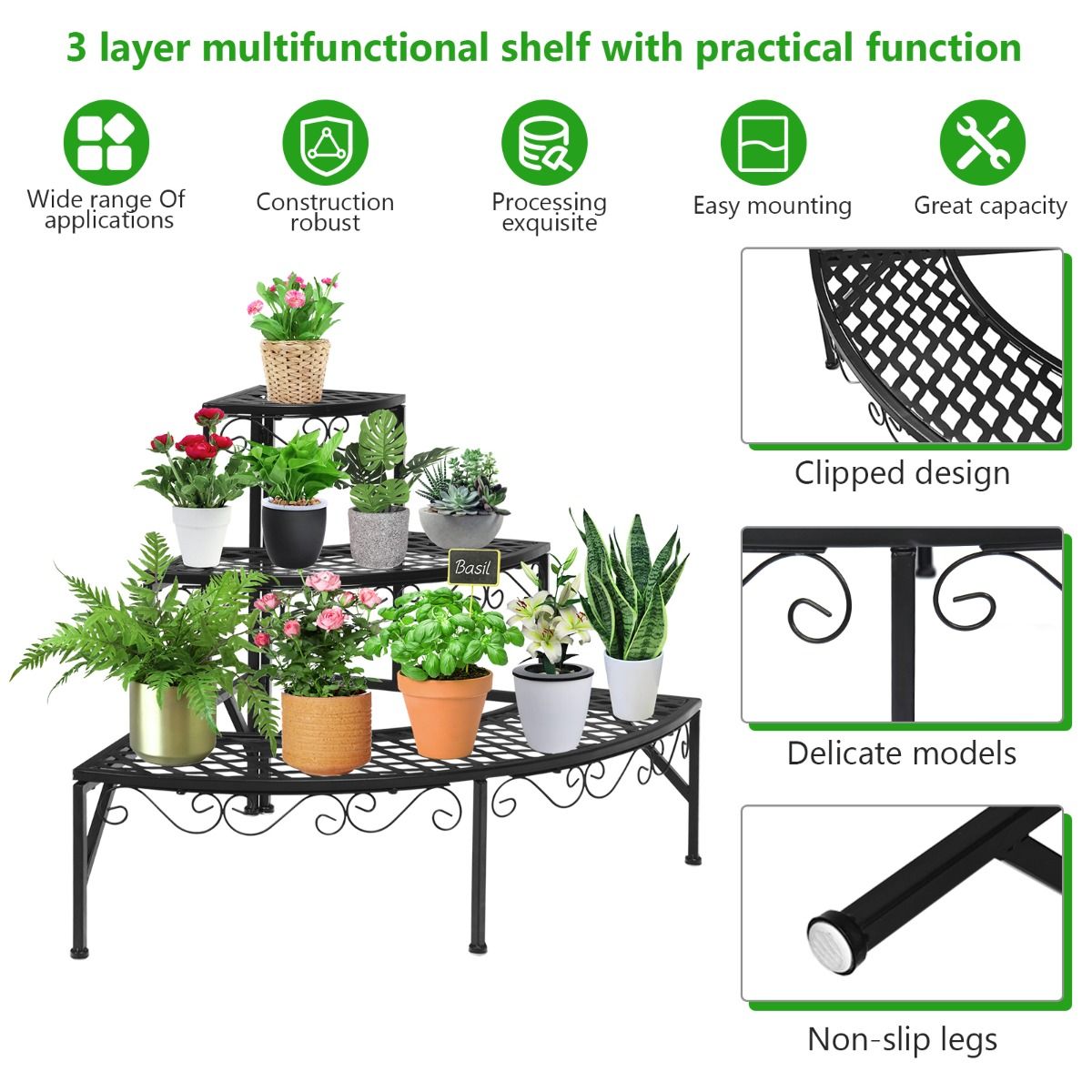 Plant Stand - 3-Tier Corner Fan