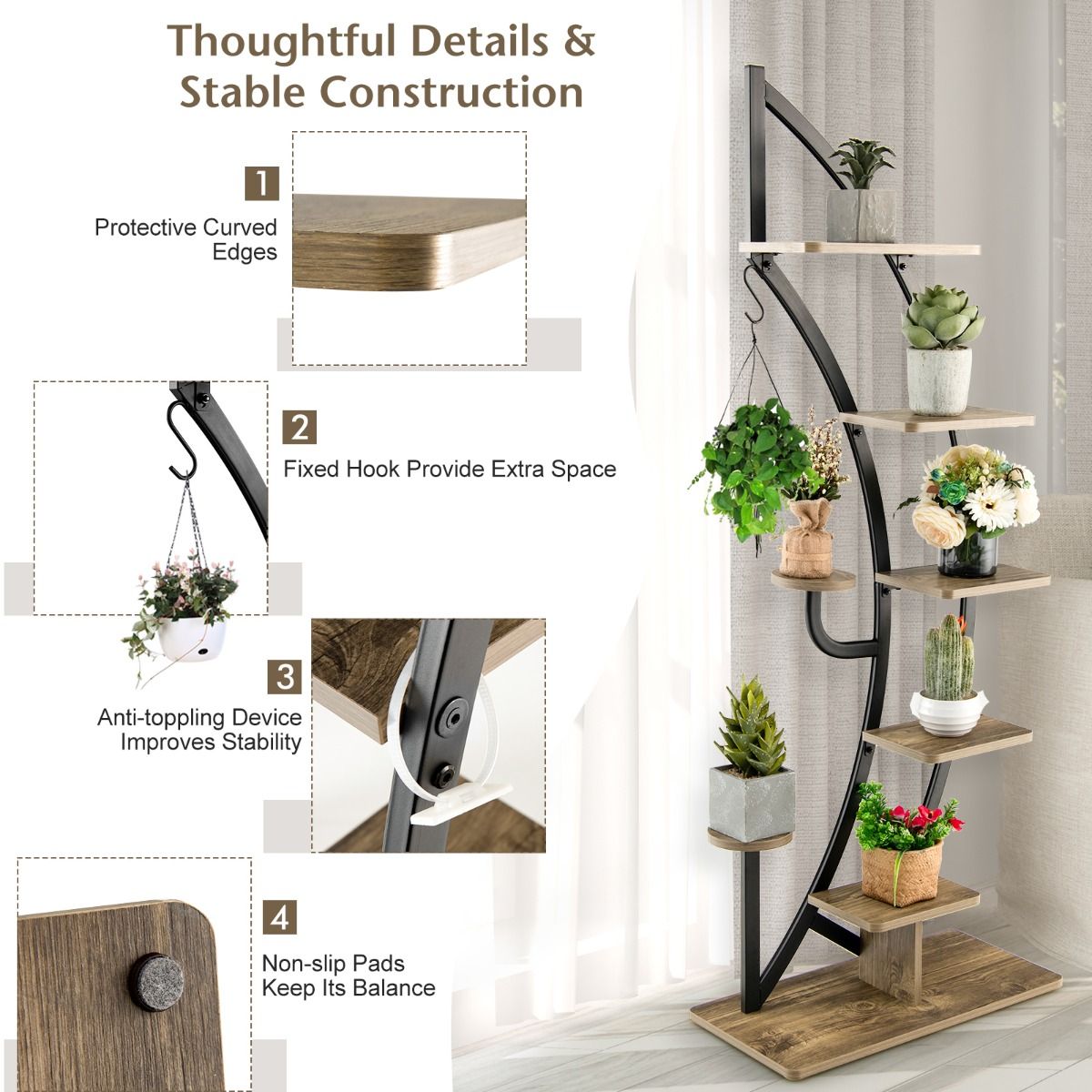 Plant Stand - 6-Tier Crescent Plant Tower