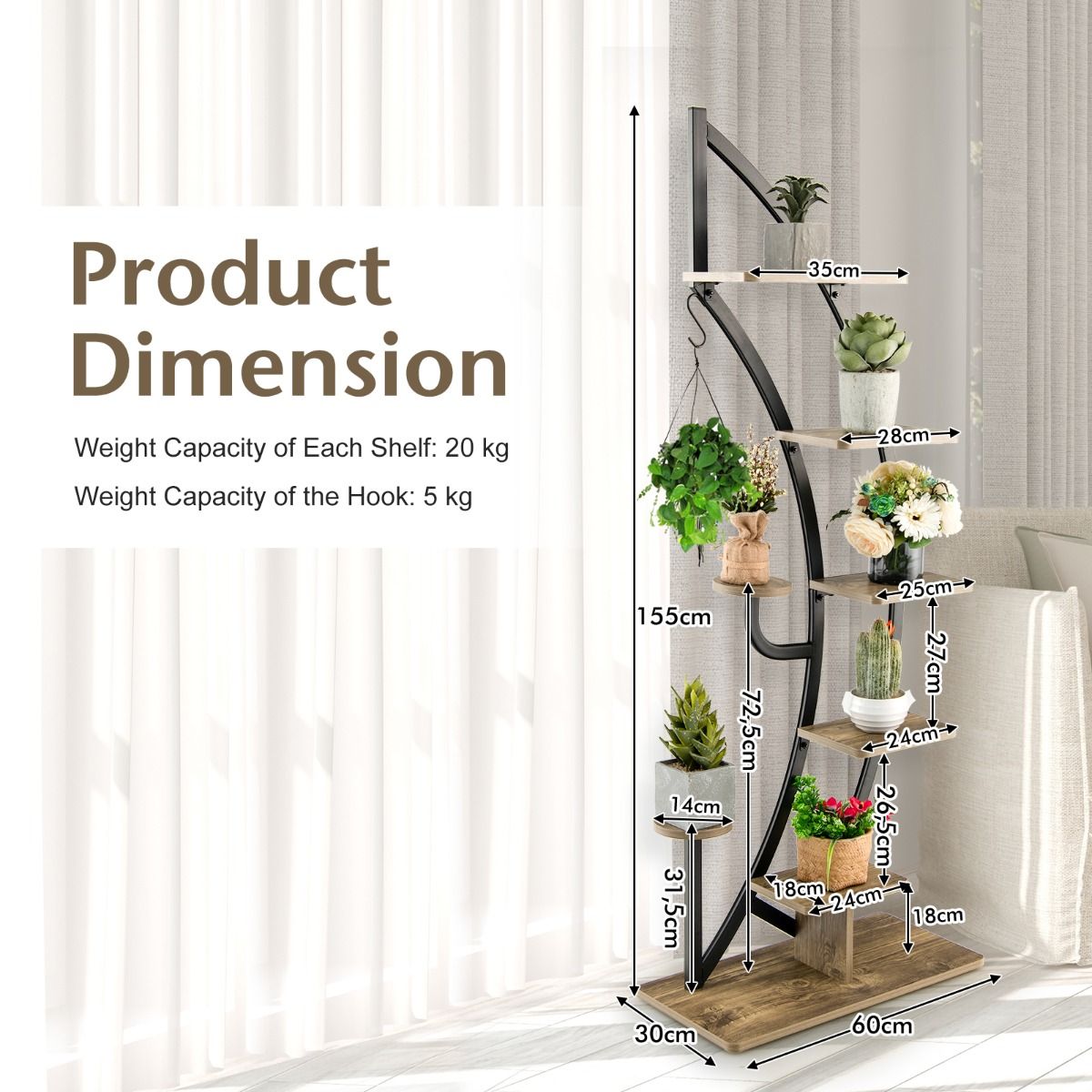 Plant Stand - 6-Tier Crescent Plant Tower